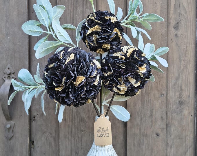 Featured listing image: Handmade Book Page Hydrangea Flowers | Black Literary Decor Arrangement (Vase and Greenery Not Included)