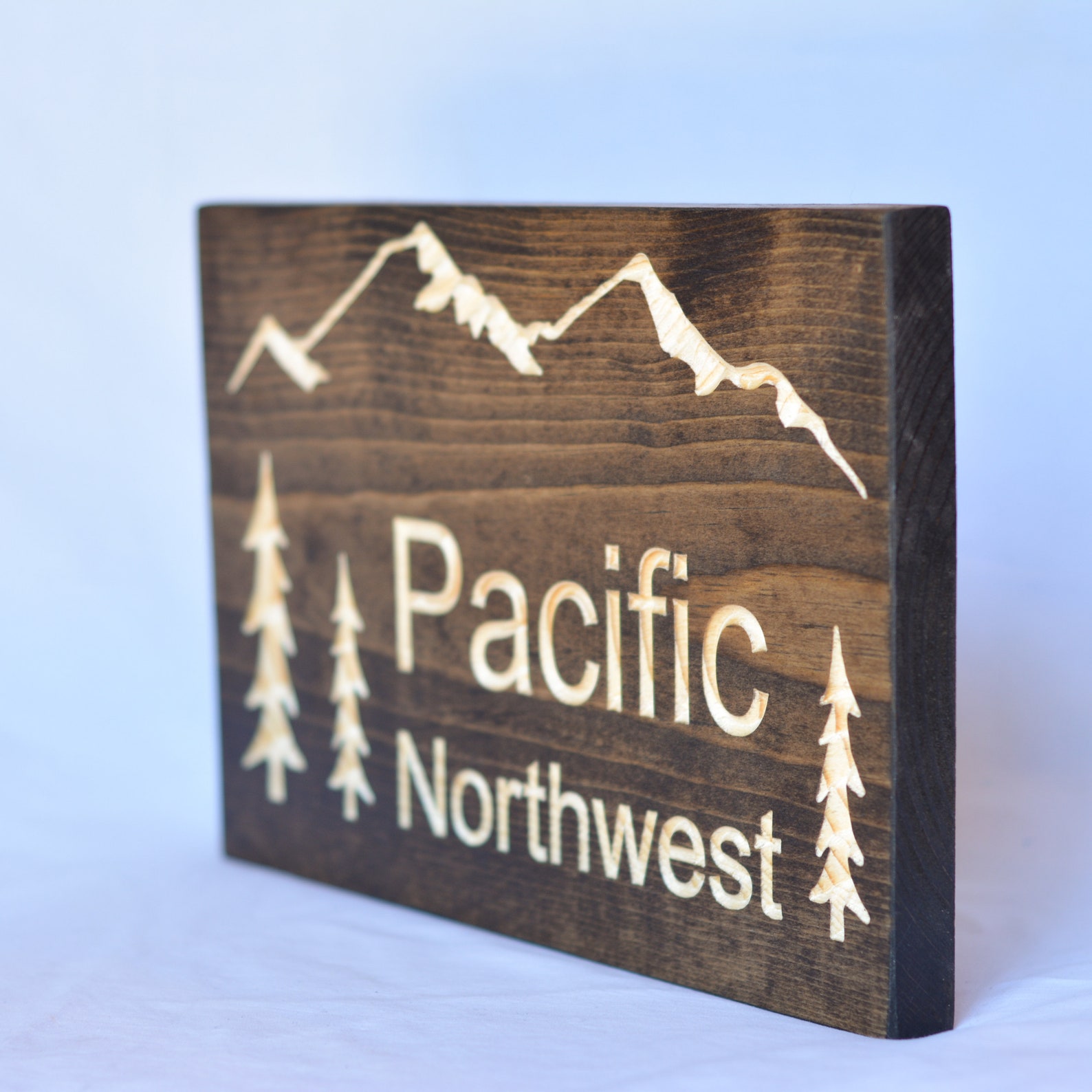 Pacific Northwest Carved Wood Engraving Mountains and Trees Etsy