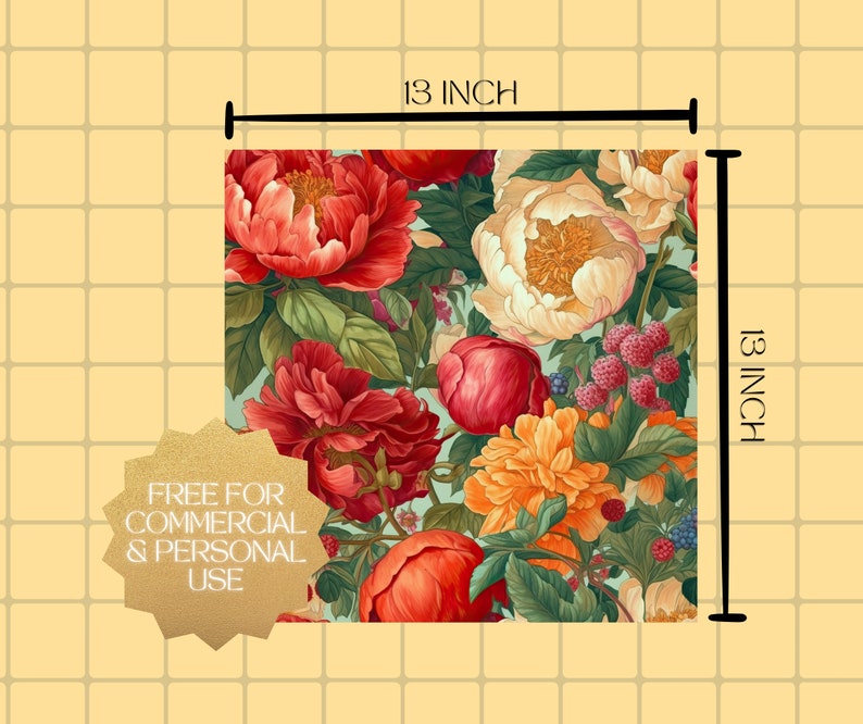 Peonies Flowers Seamless Patterns, Floral Digital Paper, Vintage Clip Art, Instant Download Printable Scrapbook, Repeat Peony Background image 3
