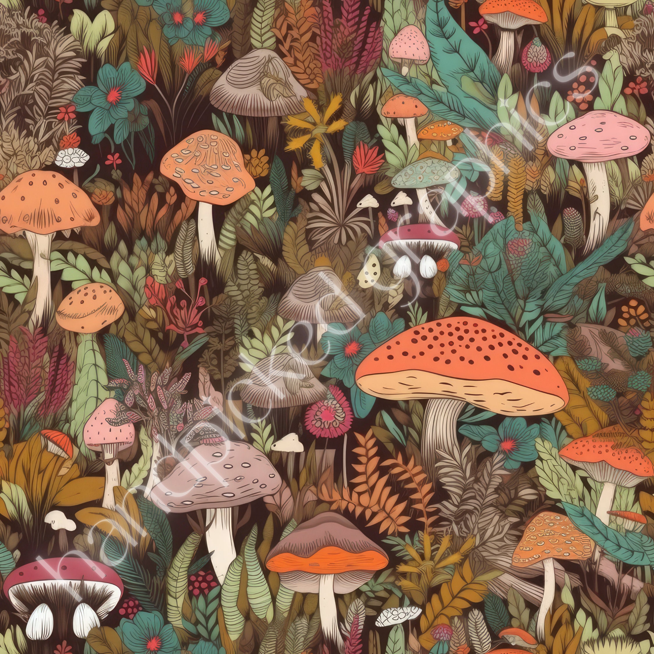 Mushroom Seamless Patterns, Nature Earth Tones Digital Paper, Instant ...