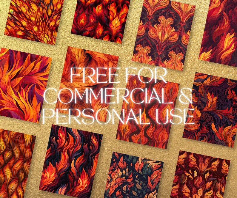 Fire Flames Seamless Patterns, Burning Fiery Digital Paper, Instant ...