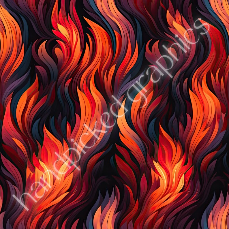 Fire Flames Seamless Patterns, Burning Fiery Digital Paper, Instant ...