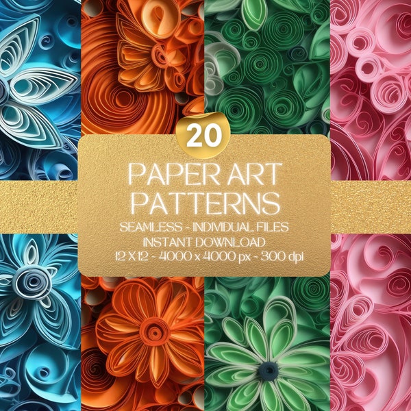 Paper Art Seamless Patterns Paper Quilling Digital Instant Download Printable Scrapbook 3D Coil Circular Patterns Colorful Quills Background