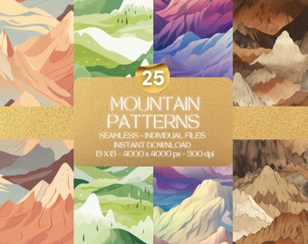 Mountain Seamless Pattern Digital Paper Abstract Landscape Instant Download Watercolor Textures Mountain Scenery Nature Pattern Background