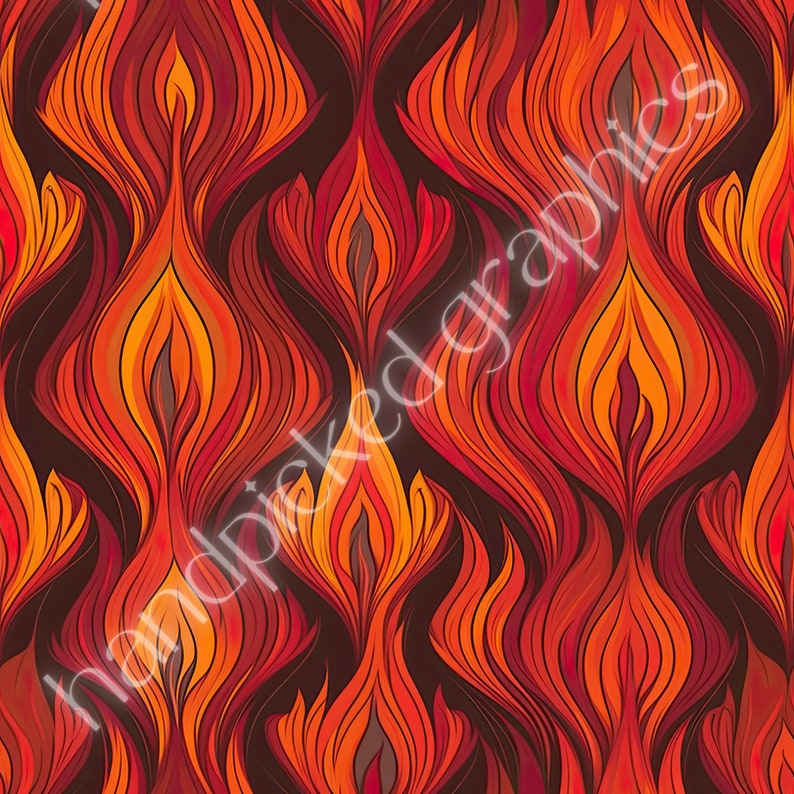 Fire Flames Seamless Patterns, Burning Fiery Digital Paper, Instant ...