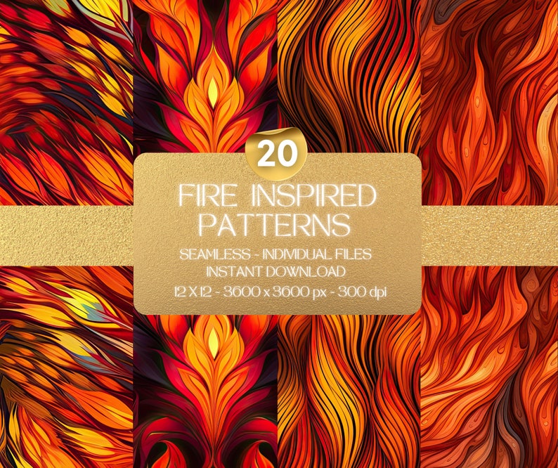 Fire Flames Seamless Patterns, Burning Fiery Digital Paper, Instant ...
