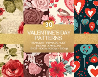 Valentine's Day Pattern Digital Paper Seamless Romantic Floral Background Instant Download Classic Vintage Love Design Pattern Background