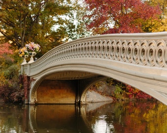 Bow Bridge in Autumn // Central Park New York City Fine Art Photography Print, Fall, Autumn Leaves, Fall Colors, Nature, Architecture