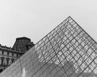 The Louvre // Paris Photography, Louvre, Paris Art Print, France Architecture, Travel Photography, Black and White Paris Photography French
