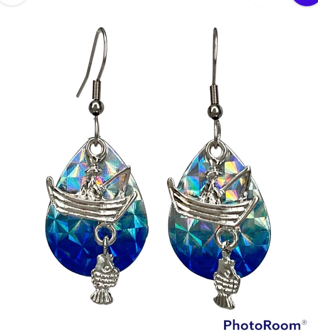 Fisherman Blue Earrings W/ Fishing Lure Jewelry Made in Maine Etsy