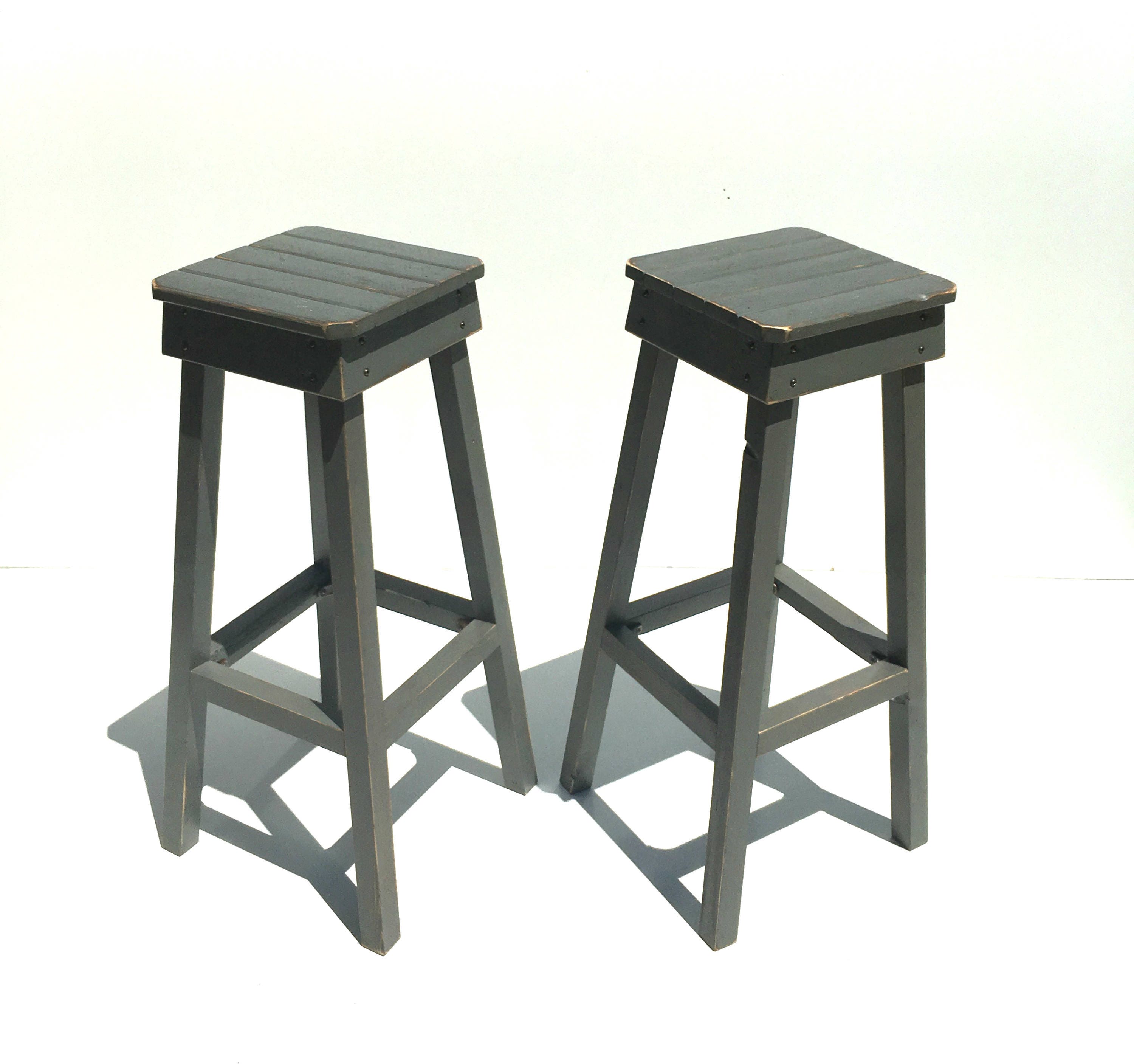 Distressed Bar Stool Set Two Vintage Stools Farmhouse Style 50