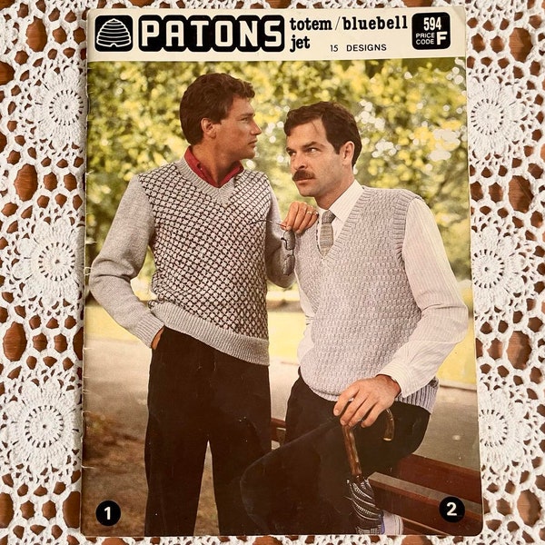 Vintage Patons 'Totem Jet/Bluebell' - no. 594 - Men's Knits