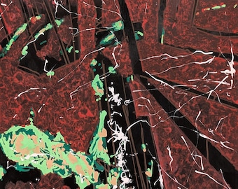 Pedestals - Abstract Landscape Painting: Oil, Pencil, Acrylic on Wood Panel (12x12")