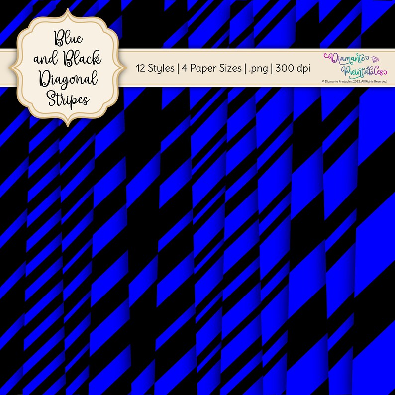 Blue and Black Diagonal Stripes Digital Paper Pack | 12 Styles | 4 ...