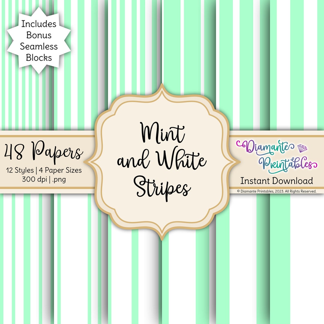 Mint and White Stripes Digital Paper Pack | 12 Styles | 4 Sizes ...