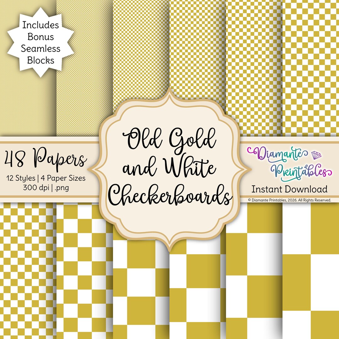 Old Gold and White Checkerboards Digital Paper Pack | Metallics Color ...