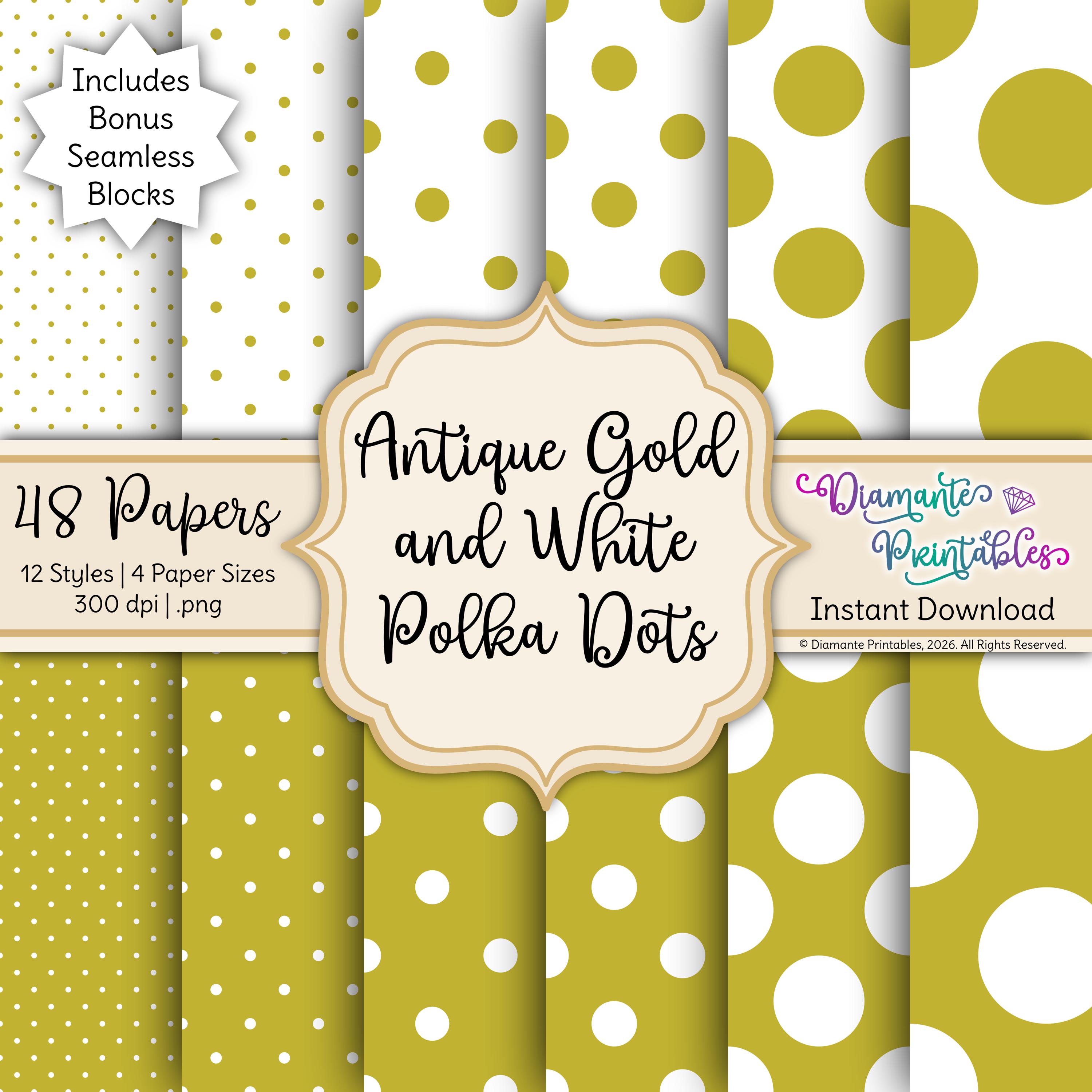 Antique Gold and White Polka Dots Digital Paper Pack | Halloween Color ...