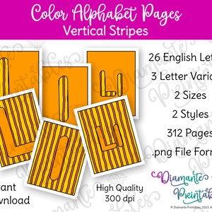 Printable Alphabet Poster Bundle | Vertical Stripes Bulletin Board Letters | Color | 2 Sizes | 312 Pages: lowercase, UPPERCASE, Combined