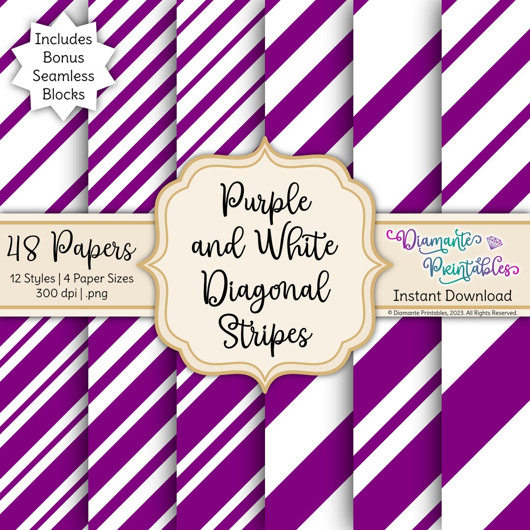 Purple and White Diagonal Stripes Digital Paper Pack | 12 Styles | 4 ...