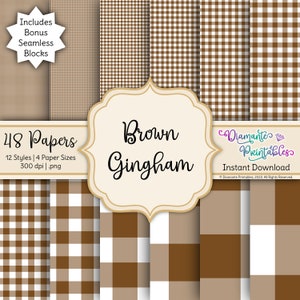 Brown Gingham Digital Paper Pack | 12 Styles | 4 Sizes | Instant Download | Commercial Use | Plus Bonus: Seamless Blocks