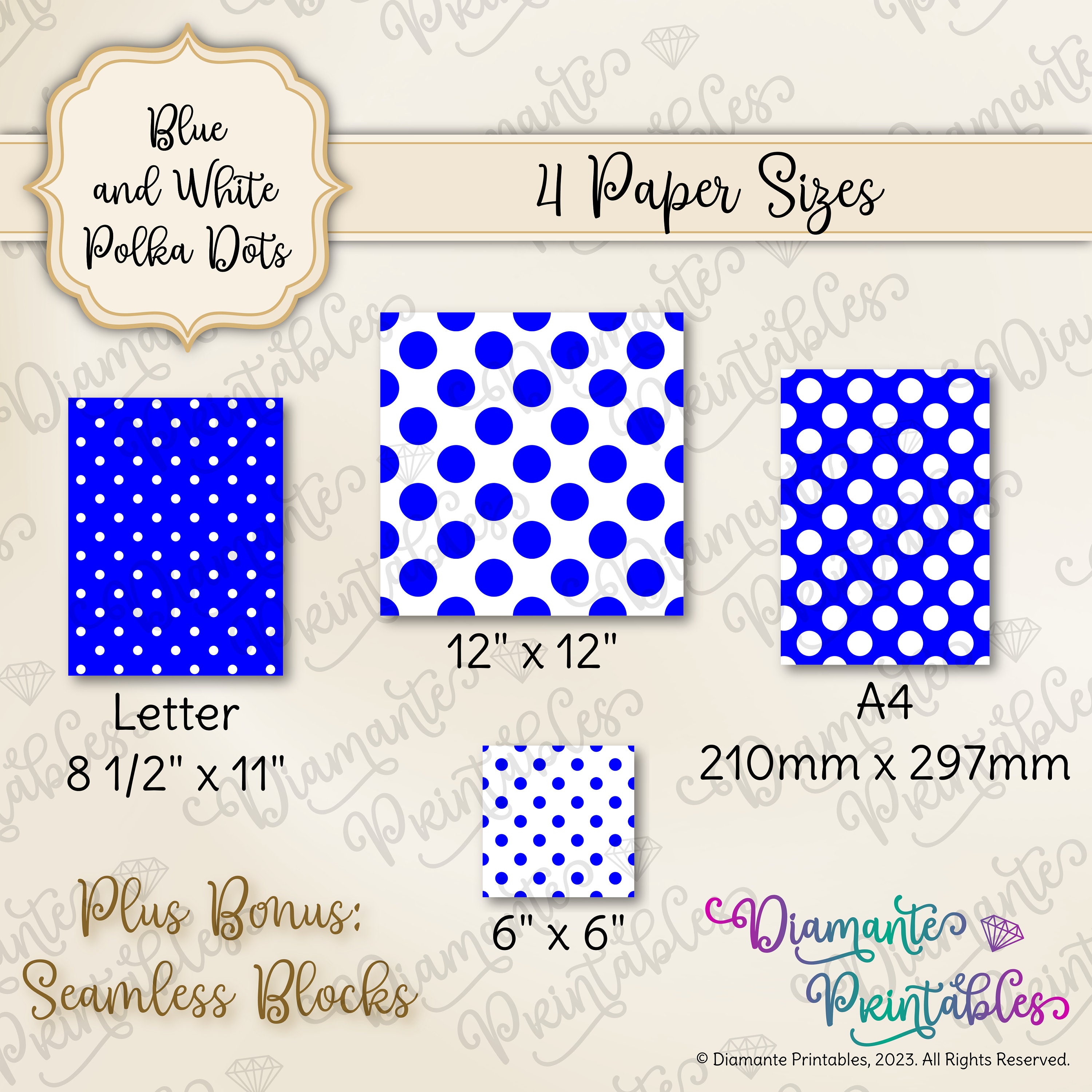 Blue and White Polka Dots Digital Paper Pack | 12 Styles | 4 Sizes ...