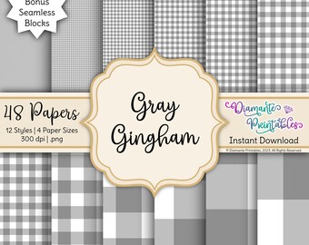 Gray Gingham Digital Paper Pack | 12 Styles | 4 Sizes | Instant Download | Commercial Use | Plus Bonus: Seamless Blocks