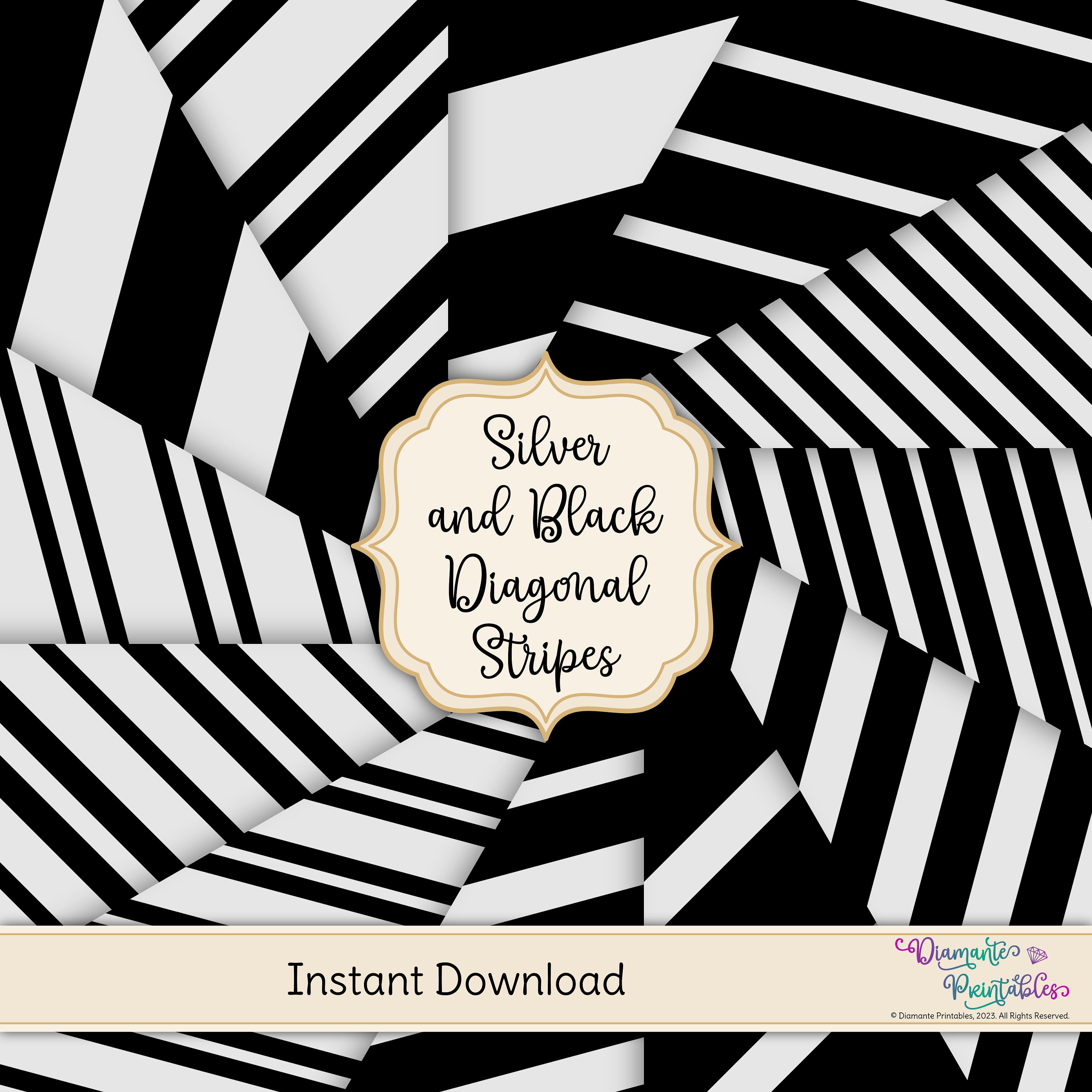 Silver and Black Diagonal Stripes Digital Paper Pack | 12 Styles | 4 ...