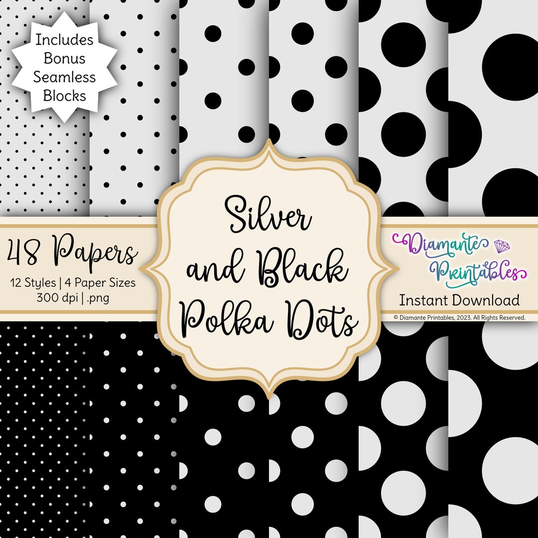 Silver and Black Polka Dots Digital Paper Pack | 12 Styles | 4 Sizes ...