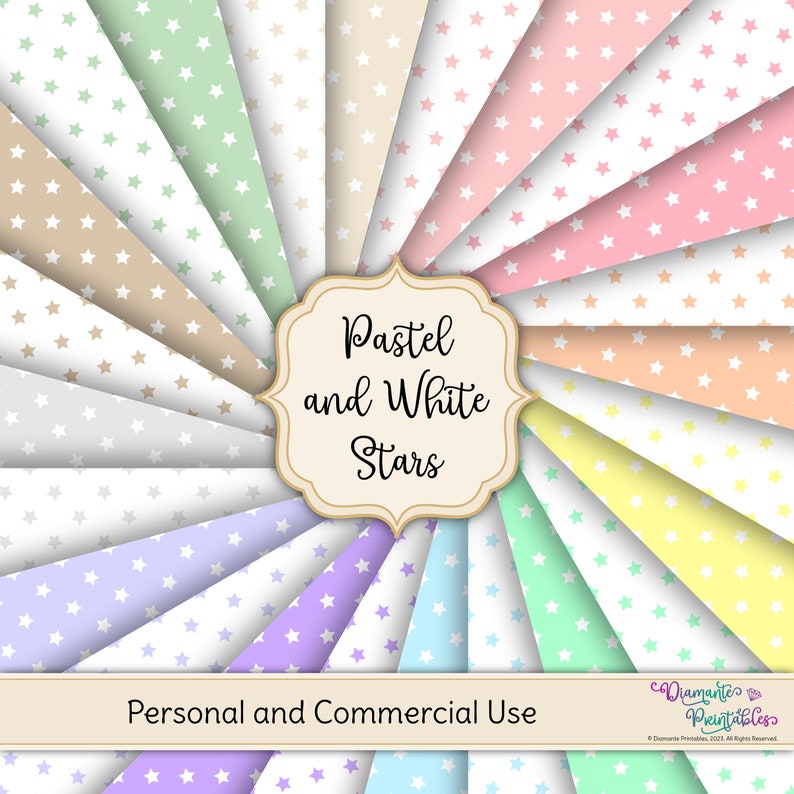 Stars Digital Paper Pack Pastel Colors 12 Colors 144 Styles 4 Sizes ...