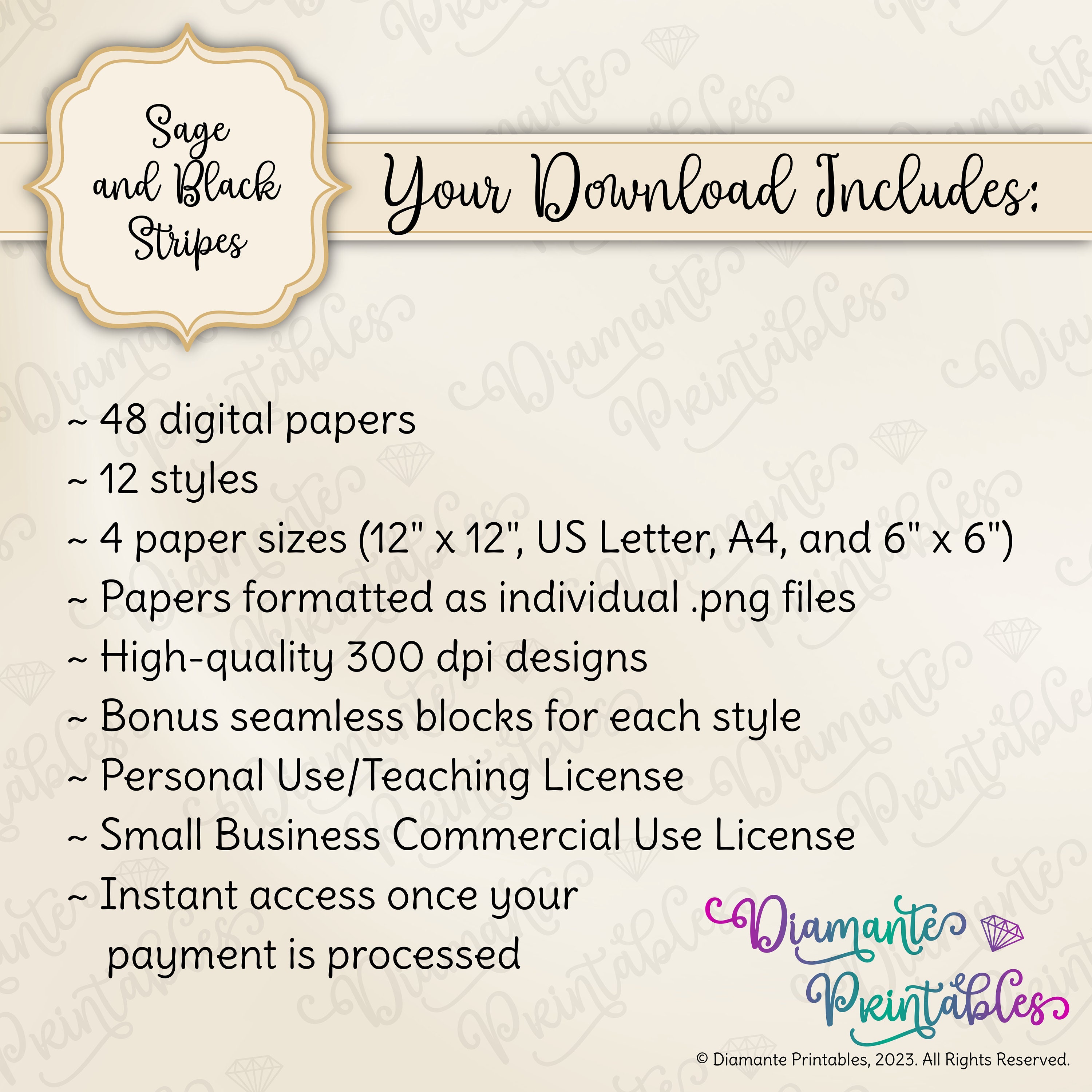 Sage and Black Stripes Digital Paper Pack | 12 Styles | 4 Sizes ...
