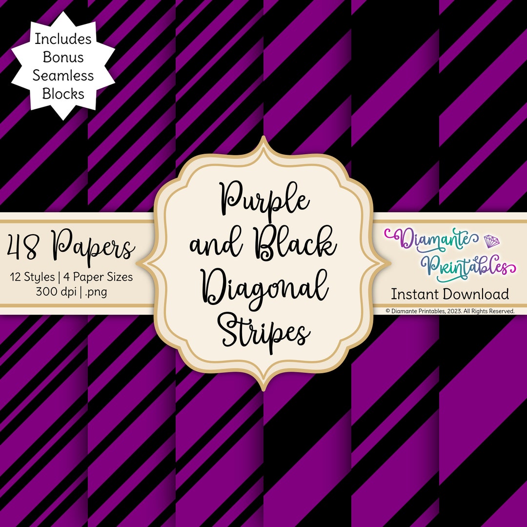 Purple and Black Diagonal Stripes Digital Paper Pack | 12 Styles | 4 ...