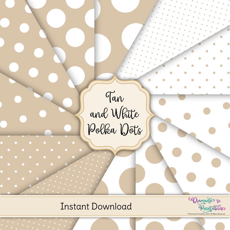 Tan and White Polka Dots Digital Paper Pack | 12 Styles | 4 Sizes ...