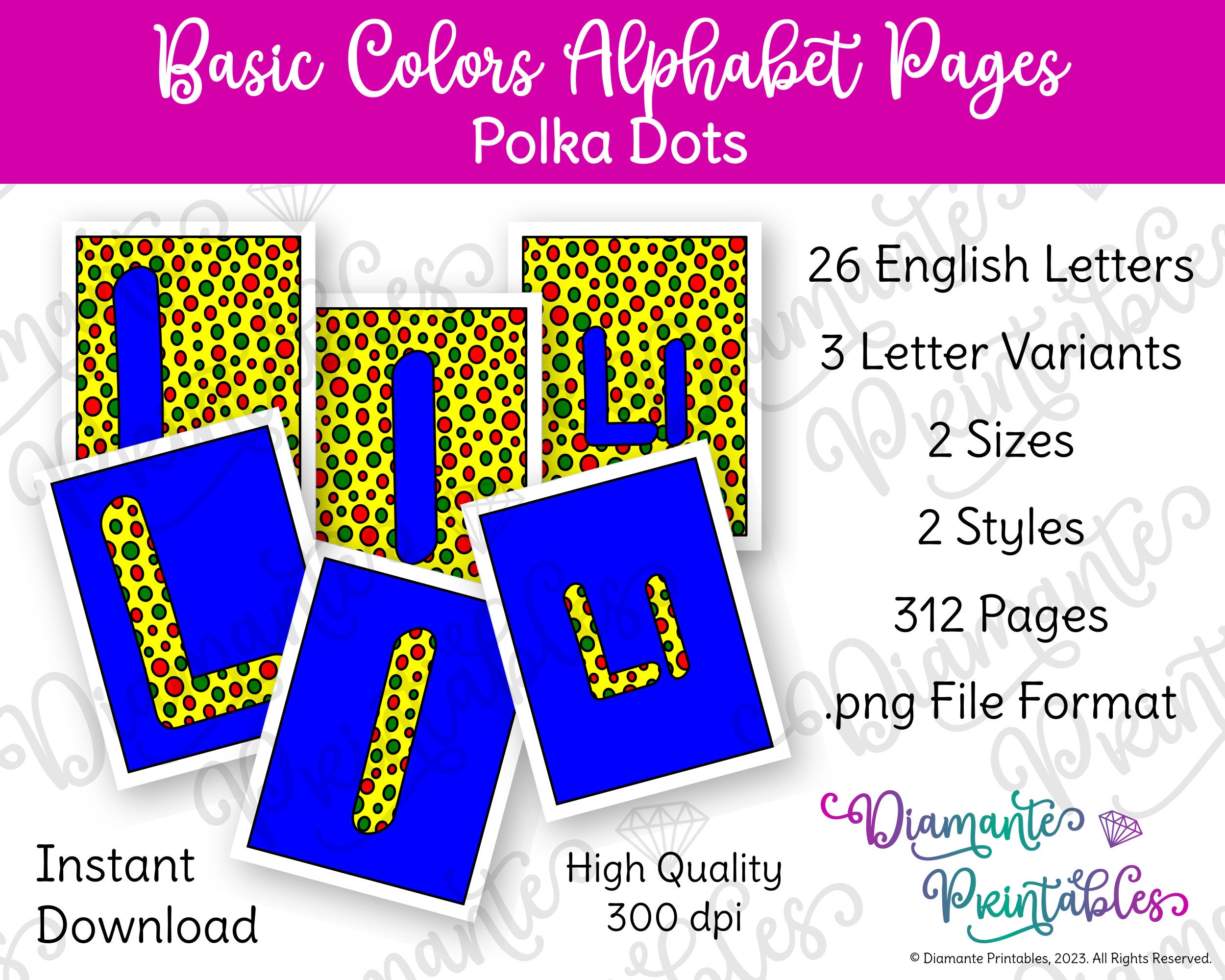 Printable Alphabet Poster Bundle | Polka Dots Bulletin Board Letters ...