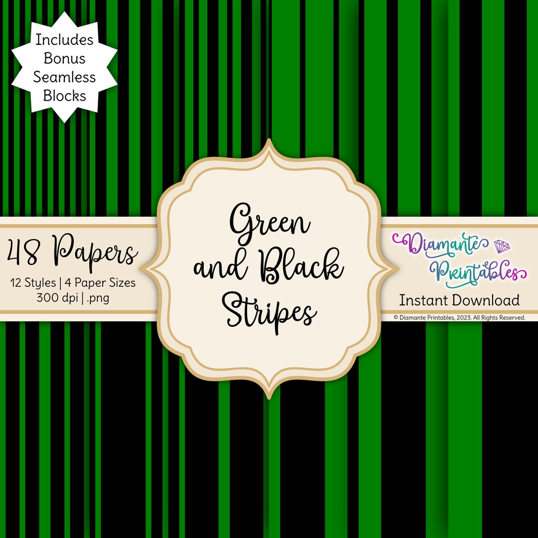 Green and Black Stripes Digital Paper Pack | 12 Styles | 4 Sizes ...