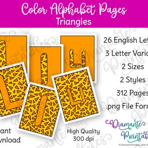 Printable Alphabet Poster Bundle | Triangles Bulletin Board Letters | Color | 2 Sizes | 312 Pages: lowercase, UPPERCASE, Combined