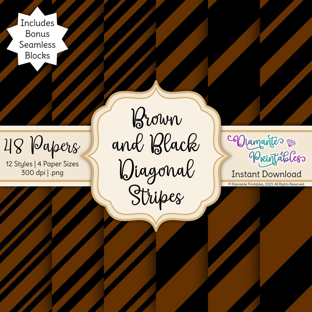 Brown and Black Diagonal Stripes Digital Paper Pack | 12 Styles | 4 ...