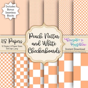 Peach Nectar and White Checkerboards Digital Paper Pack | Summer Hues Collection | PNG Files | Bonus: Seamless Patterns | Commercial Use
