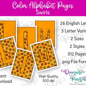 Printable Alphabet Poster Bundle | Swirls Bulletin Board Letters | Color | 2 Sizes | 312 Pages: lowercase, UPPERCASE, Combined