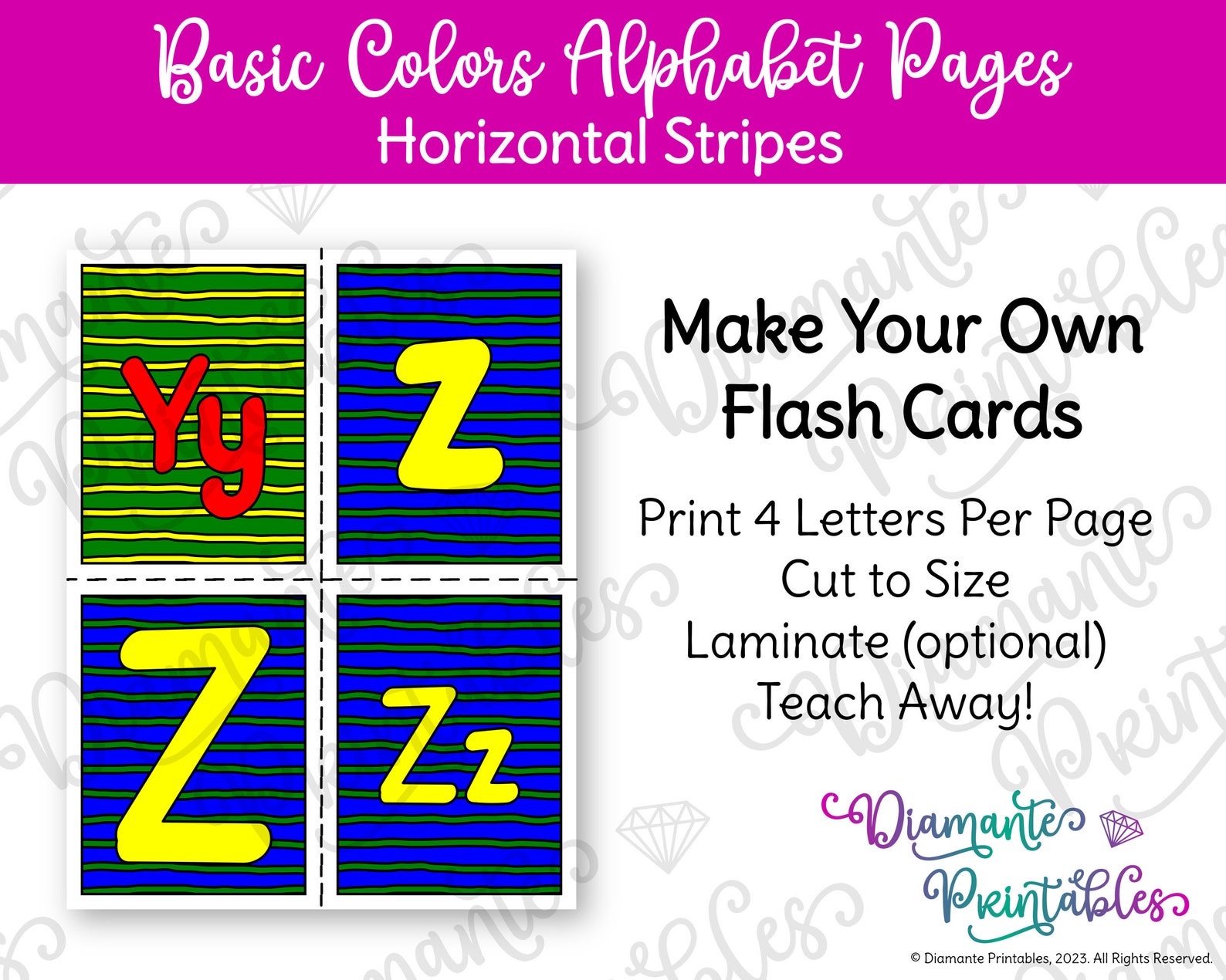 Printable Alphabet Poster Bundle | Horizontal Stripes Bulletin Board ...