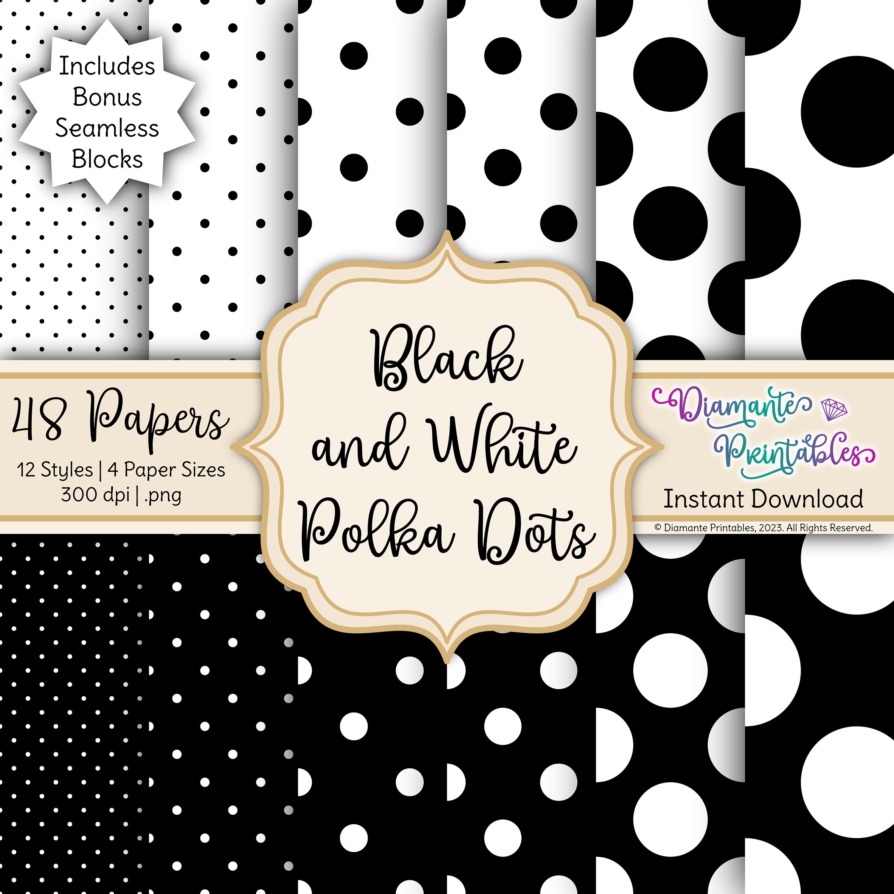 Black and White Polka Dots Digital Paper Pack | 12 Styles | 4 Sizes ...