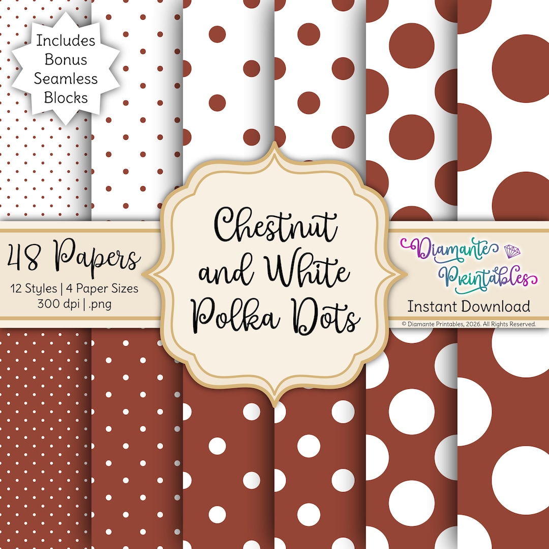 Chestnut Color Paper Chestnut and White Polka Dots Digital Paper | Earth Tones Collection ...