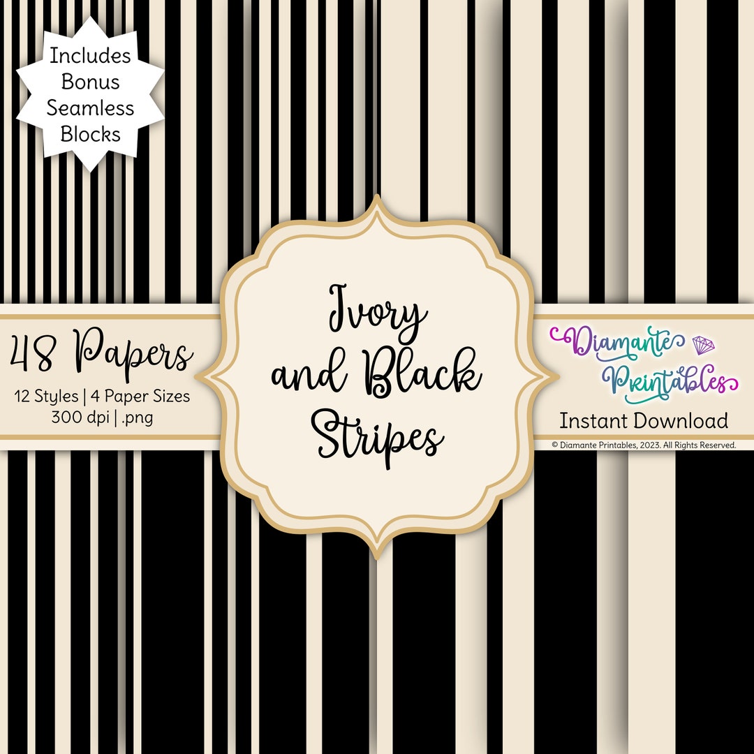 Ivory and Black Stripes Digital Paper Pack | 12 Styles | 4 Sizes ...