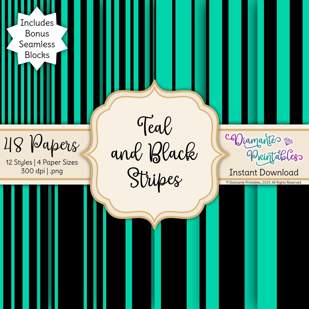 Teal and Black Stripes Digital Paper Pack | 12 Styles | 4 Sizes ...
