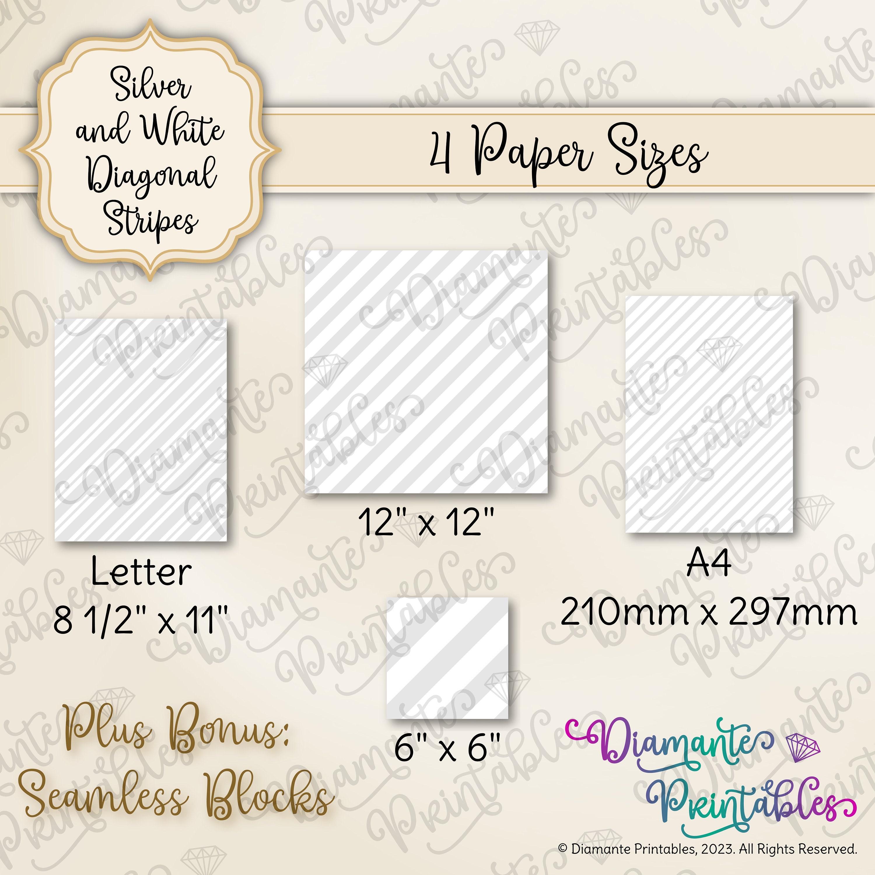 Silver and White Diagonal Stripes Digital Paper Pack | 12 Styles | 4 ...