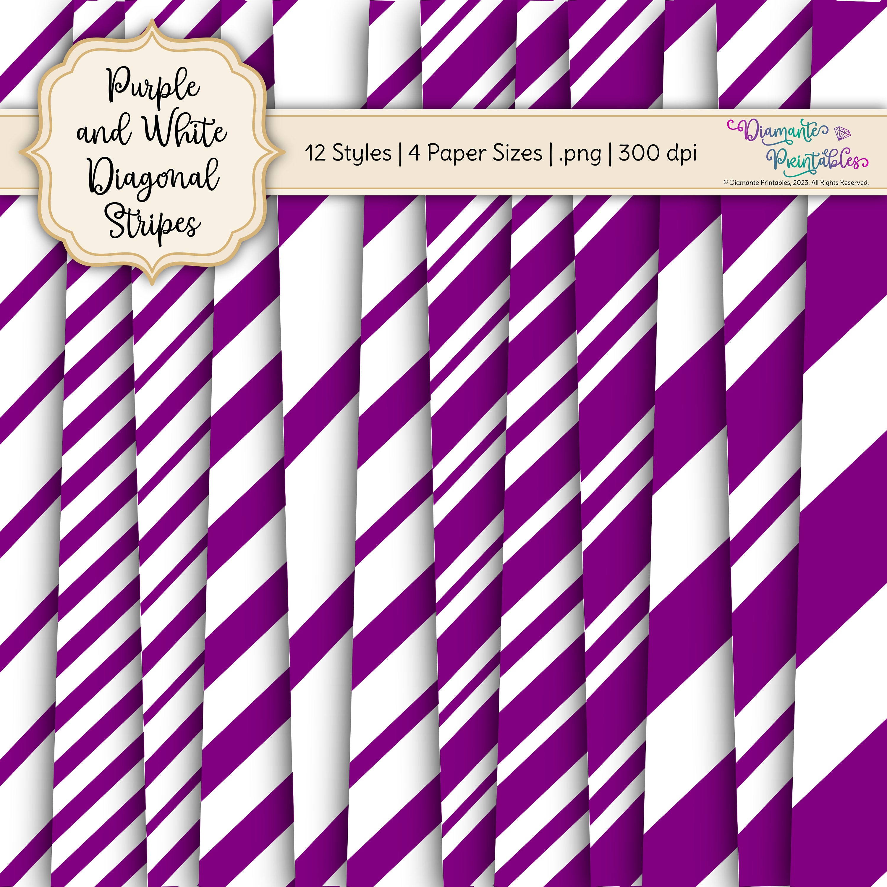 Purple and White Diagonal Stripes Digital Paper Pack | 12 Styles | 4 ...