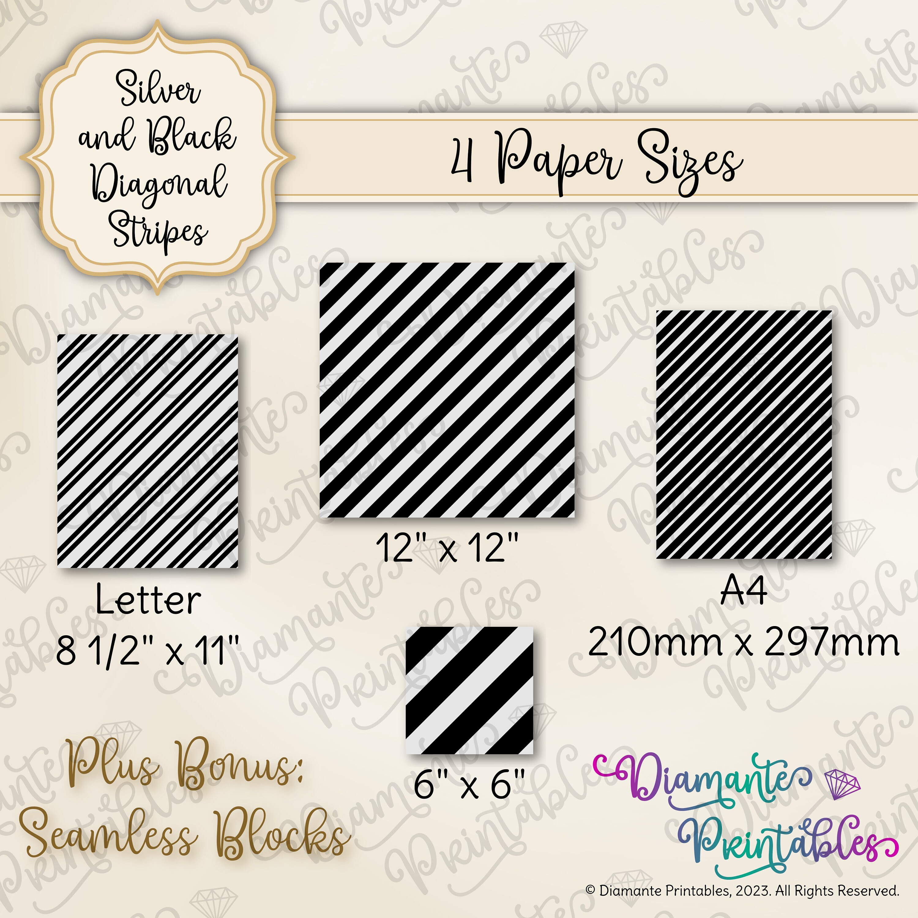 Silver and Black Diagonal Stripes Digital Paper Pack | 12 Styles | 4 ...