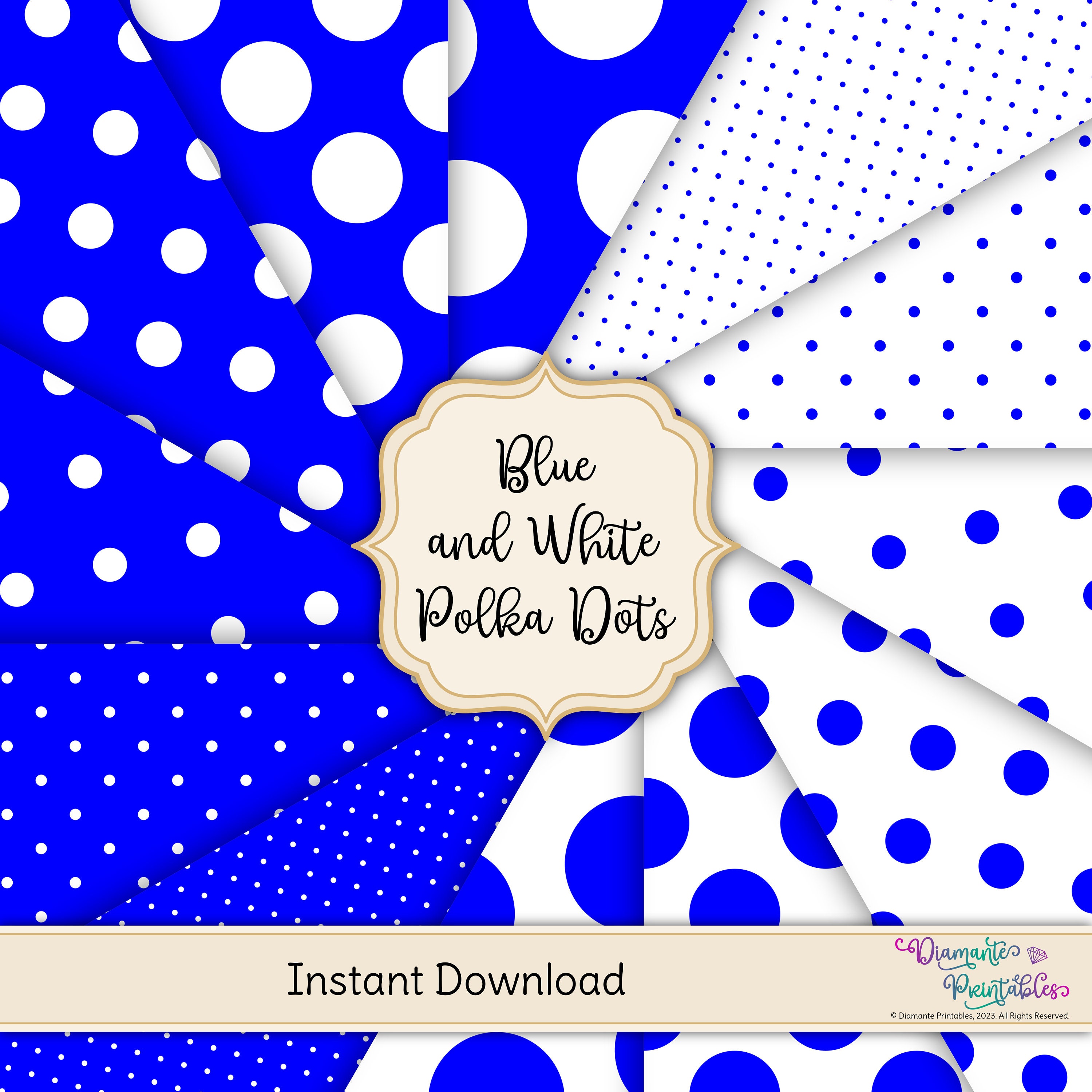 Blue and White Polka Dots Digital Paper Pack | 12 Styles | 4 Sizes ...