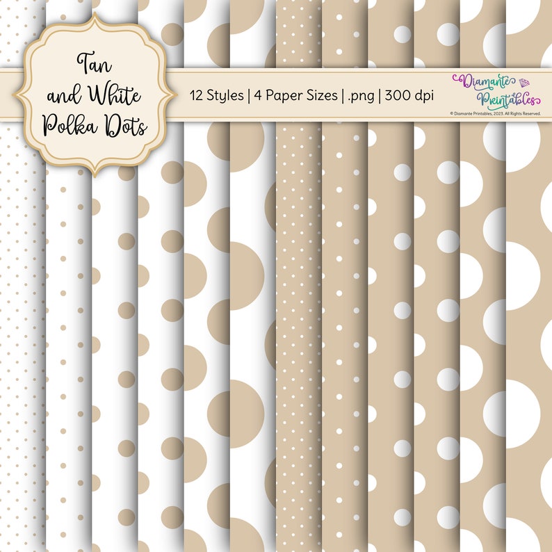 Tan and White Polka Dots Digital Paper Pack | 12 Styles | 4 Sizes ...