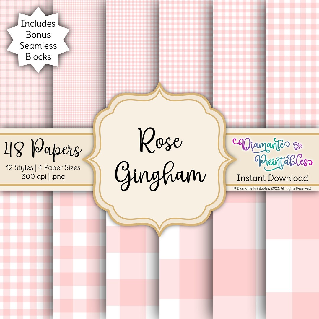 Rose Gingham Digital Paper Pack | 12 Styles | 4 Sizes | Instant ...