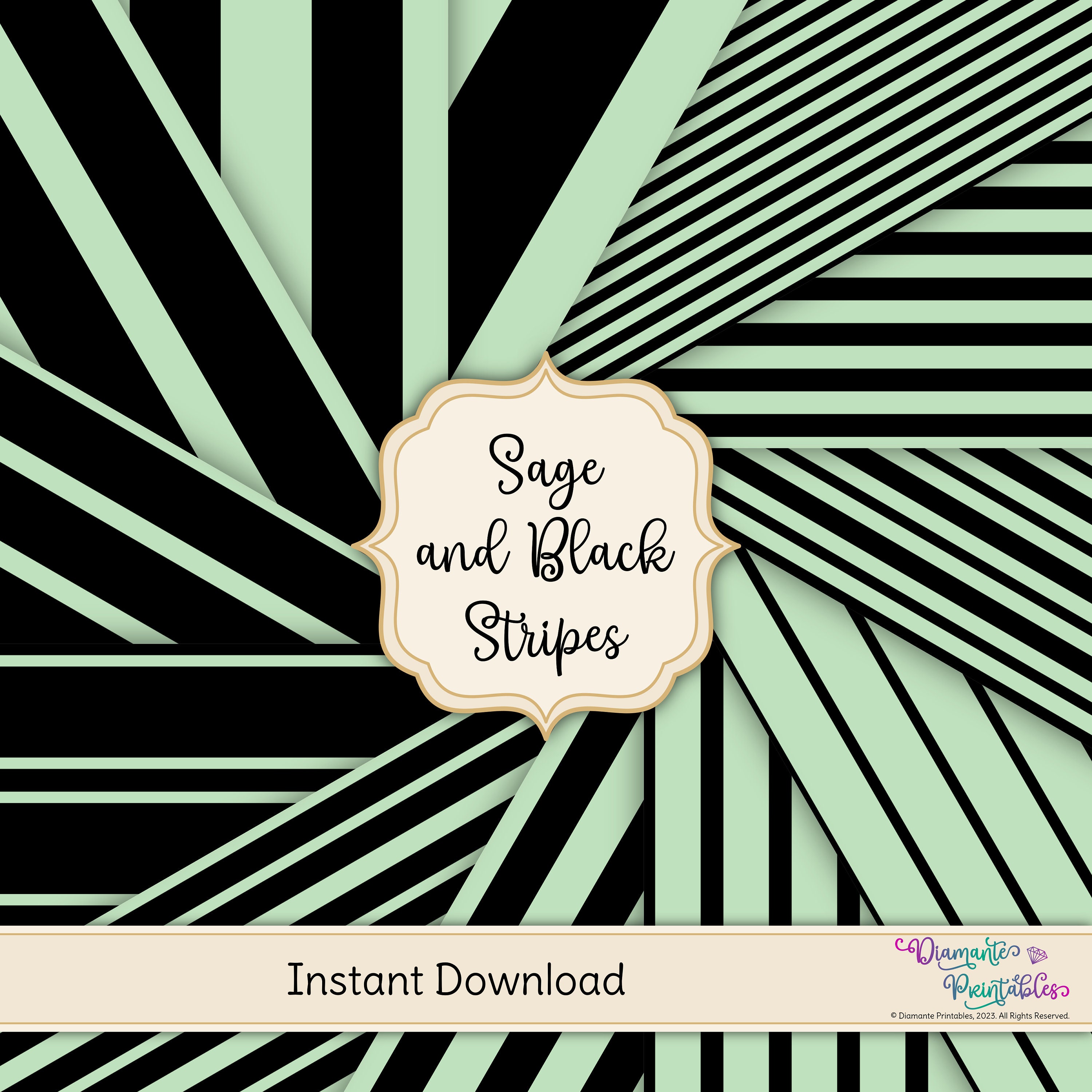 Sage and Black Stripes Digital Paper Pack | 12 Styles | 4 Sizes ...